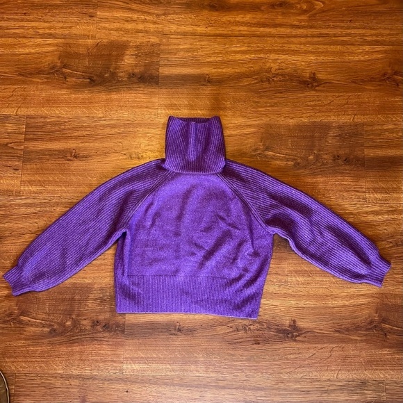 Elodie Bubble Sleeve Sweater Turtleneck Chunky Knit Purple Size XL - Picture 8 of 8